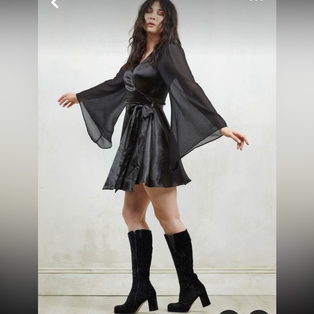 Little Lies Stevie Satin Black Wrap Dress UK20